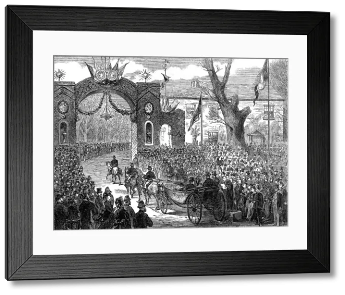Framed Print : Marriage of Princess Louise: the newly-married pair receiving an address of welcome at Esher, 1871. Creator: Unknown Framed Print : Marriage of Princess Louise: the newly-married pair receiving an address of welcome at Esher, 1871. Creator: Unknown