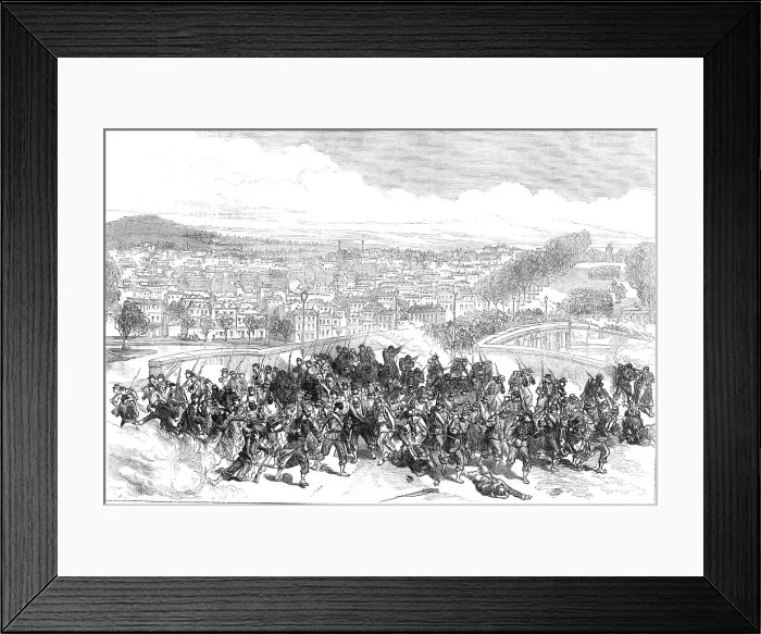 Framed Print : The Civil War in Paris: Communists routed at the Bridge of Neuilly, 1871. Creator: C. R
