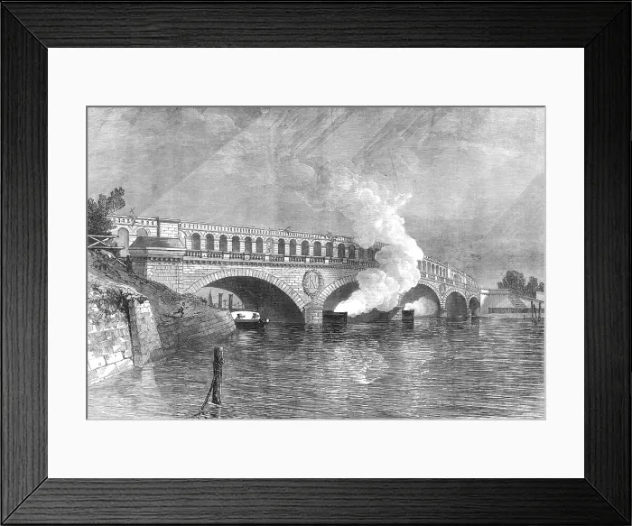 Framed Print : The French Siege of Paris: bridge at the Point du Jour, with gun-boats of the Commune, 1871. Creator: Unknown Framed Print : The French Siege of Paris: bridge at the Point du Jour, with gun-boats of the Commune, 1871. Creator: Unknown