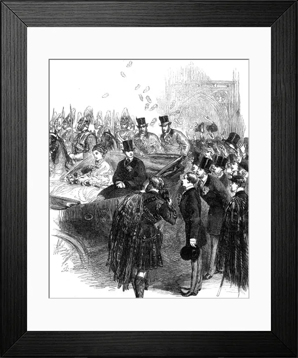 Framed Print : Marriage of Princess Louise: throwing the slipper at the bride and bridegroom, 1871. Creator: Unknown Framed Print : Marriage of Princess Louise: throwing the slipper at the bride and bridegroom, 1871. Creator: Unknown