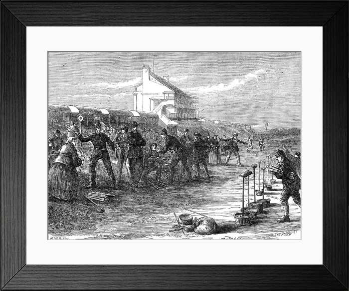 Framed Print : Eve of the Derby: at the winning-post, 1871. Creator: Unknown
