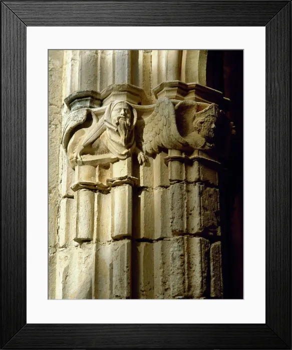 Framed Print : Ornamented capital with animal and human figures, Monastery of Santes Creus, Spain, 14th century. Creator: Unknown Framed Print : Ornamented capital with animal and human figures, Monastery of Santes Creus, Spain, 14th century. Creator: Unknown