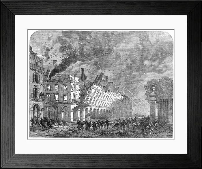 Framed Print : The Burning of Paris: fall of houses in the rue de Rivoli, 1871. Creator: Unknown Framed Print : The Burning of Paris: fall of houses in the rue de Rivoli, 1871. Creator: Unknown