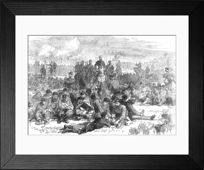 Framed Print : The Late Events in Paris: captive insurgents of Belleville guarded in the Parc des Buttes... 1871. Creator: Unknown Framed Print : The Late Events in Paris: captive insurgents of Belleville guarded in the Parc des Buttes... 1871. Creator: Unknown