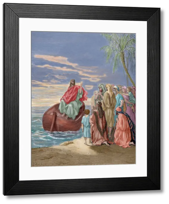 Framed Print : Jesus preaching in the Sea of Galilee, 19th century. Creator: Hildebrand Framed Print : Jesus preaching in the Sea of Galilee, 19th century. Creator: Hildebrand