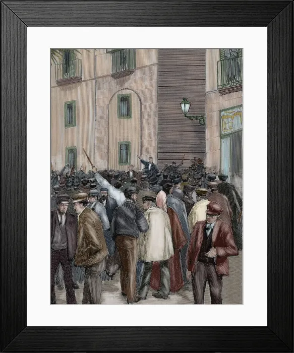 Framed Print : Workers demonstration outside the Captaincy General, Barcelona, Spain, 1890. Creator: Rico Framed Print : Workers demonstration outside the Captaincy General, Barcelona, Spain, 1890. Creator: Rico