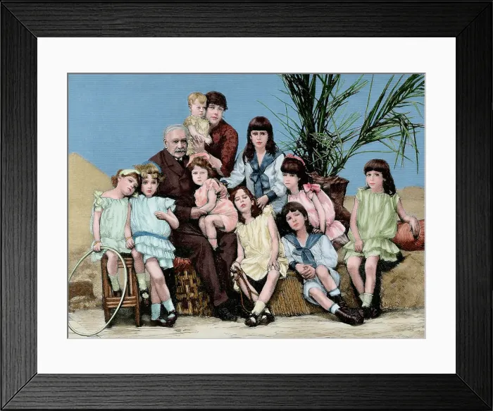 Framed Print : Ferdinand de Lesseps, French diplomat and entrepreneur, with his family, 1886. Creator: Unknown Framed Print : Ferdinand de Lesseps, French diplomat and entrepreneur, with his family, 1886. Creator: Unknown