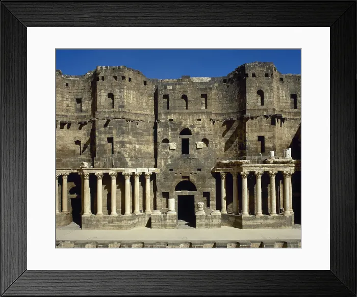 Framed Print : Scaenae frons, porticus post scaenam and pulpitum, Roman Theatre, Bosra, Syria, 2001. Creator: LTL Framed Print : Scaenae frons, porticus post scaenam and pulpitum, Roman Theatre, Bosra, Syria, 2001. Creator: LTL