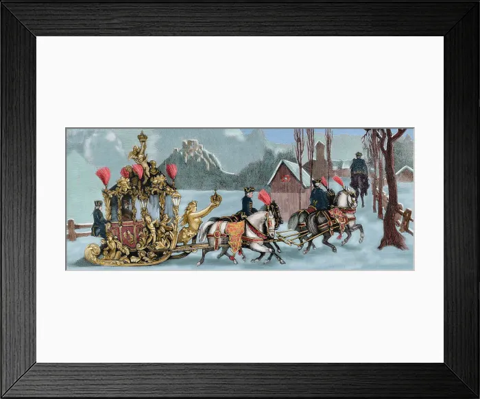 Framed Print : King Ludwig II of Bavaria travelling in a sleigh, 1886. Creator: Unknown Framed Print : King Ludwig II of Bavaria travelling in a sleigh, 1886. Creator: Unknown