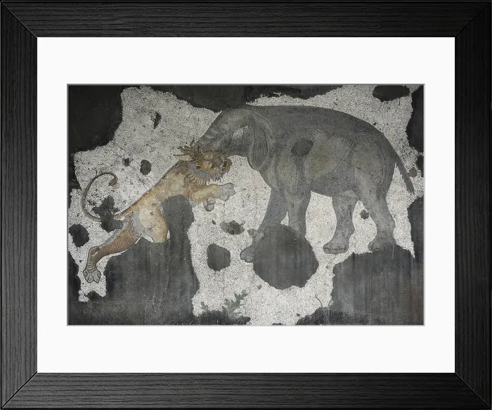 Framed Print : Elephant and lion, mosaic pavement in the Great Palace of Constantinople, 4th-6th century. Creator: Unknown Framed Print : Elephant and lion, mosaic pavement in the Great Palace of Constantinople, 4th-6th century. Creator: Unknown