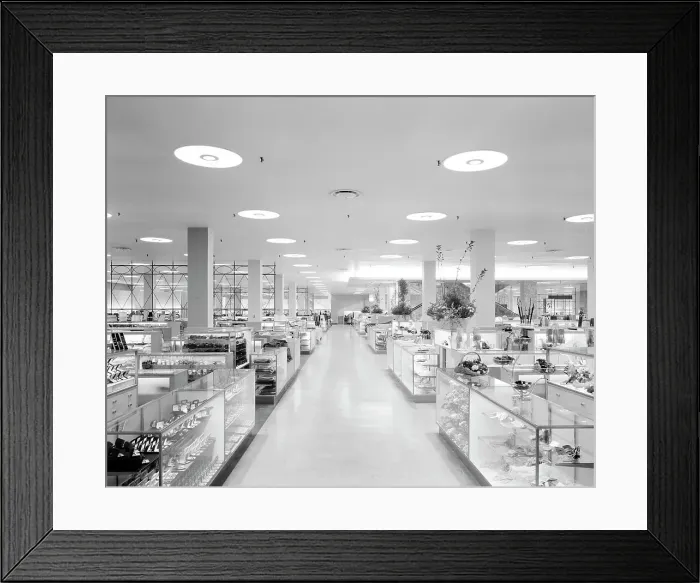 Framed Print : Gimbel Brothers, business in Cross County Center, Yonkers, New York, 1955. Creator: Gottscho-Schleisner, Inc Framed Print : Gimbel Brothers, business in Cross County Center, Yonkers, New York, 1955. Creator: Gottscho-Schleisner, Inc