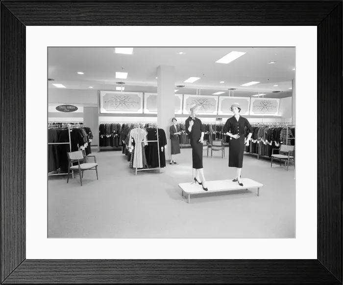 Framed Print : Filene's, business in North Shore Shopping Center, Peabody, Massachusetts, 1957. Creator: Gottscho-Schleisner, Inc Framed Print : Filene's, business in North Shore Shopping Center, Peabody, Massachusetts, 1957. Creator: Gottscho-Schleisner, Inc