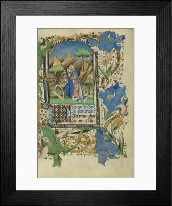 Framed Print : David in Prayer; Book of Hours, about 1450-1455. Creator: Master of Guillebert de Mets