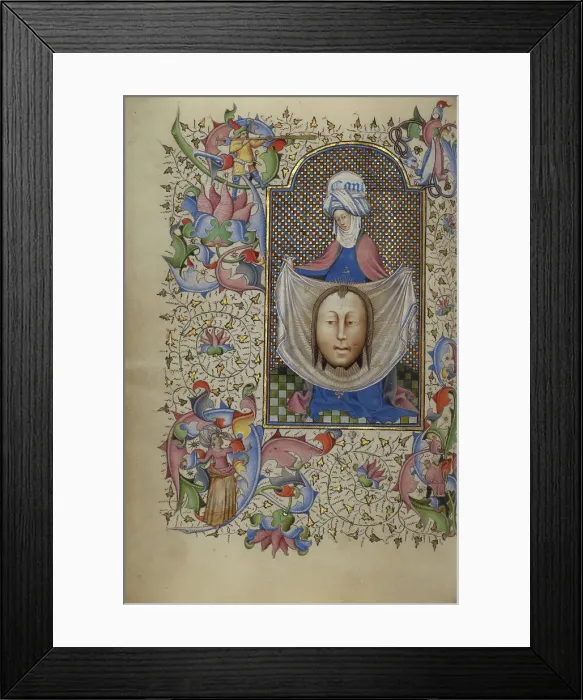 Framed Print : Saint Veronica Displaying the Sudarium; Book of Hours, about 1450-1455. Creator: Master of Guillebert de Mets Framed Print : Saint Veronica Displaying the Sudarium; Book of Hours, about 1450-1455. Creator: Master of Guillebert de Mets