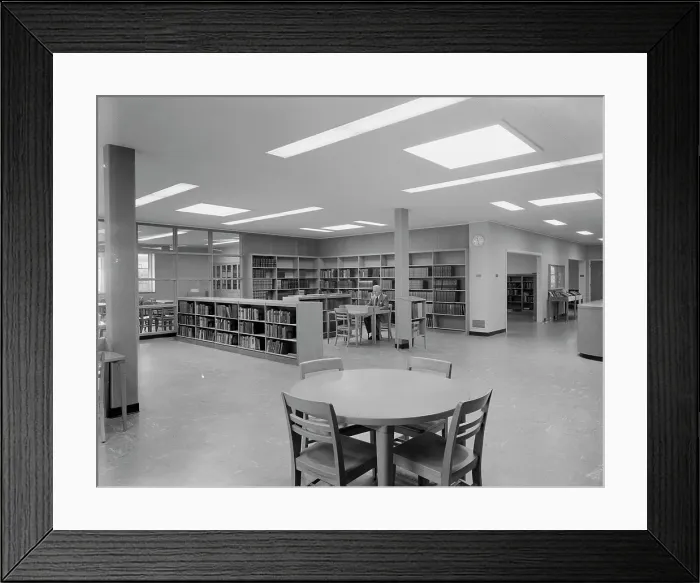 Framed Print : New Canaan Public Library, New Canaan, Connecticut, 1953. Creator: Gottscho-Schleisner, Inc Framed Print : New Canaan Public Library, New Canaan, Connecticut, 1953. Creator: Gottscho-Schleisner, Inc