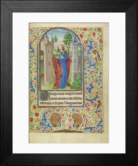 Framed Print : Saint Barbara with a Book and a Martyr's Palm before a Tower; Book of Hours, about 1466-1470. Creator: Master of Jacques of Luxembourg Framed Print : Saint Barbara with a Book and a Martyr's Palm before a Tower; Book of Hours, about 1466-1470. Creator: Master of Jacques of Luxembourg