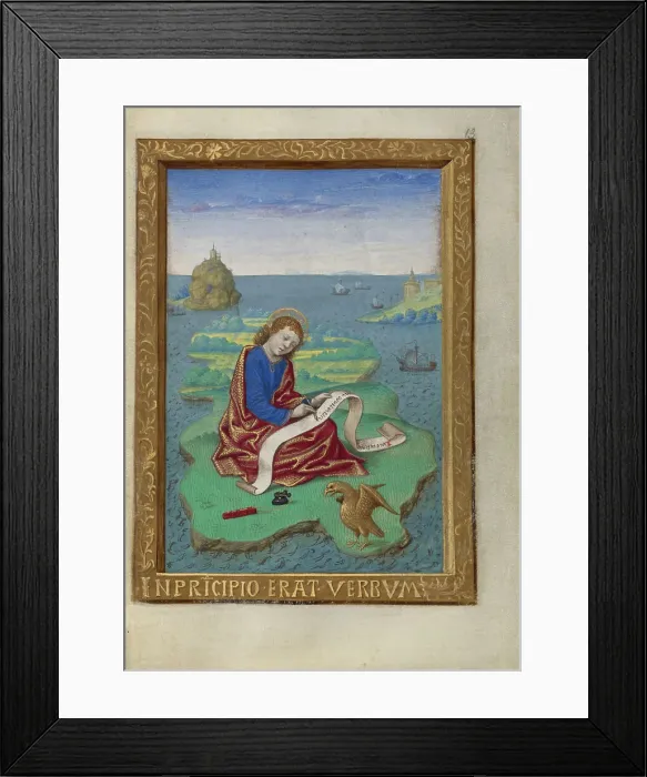 Framed Print : Saint John on Patmos; Book of Hours, about 1480-1490. Creator: Georges Trubert Framed Print : Saint John on Patmos; Book of Hours, about 1480-1490. Creator: Georges Trubert
