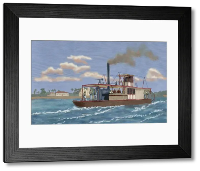 Framed Print : Portuguese gunboat commanded by Major Serpa Pinto, Zambezi River, late 19th century. Creator: Unknown Framed Print : Portuguese gunboat commanded by Major Serpa Pinto, Zambezi River, late 19th century. Creator: Unknown