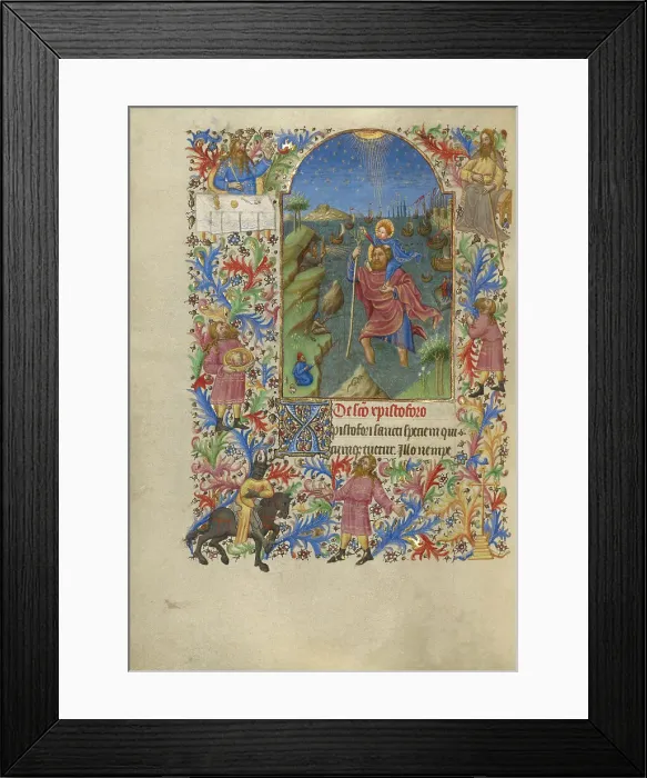 Framed Print : Saint Christopher Carrying the Christ Child; Book of Hours, about 1420. Creator: Spitz Master Framed Print : Saint Christopher Carrying the Christ Child; Book of Hours, about 1420. Creator: Spitz Master