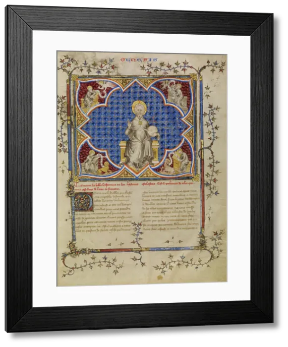 Framed Print : Christ in Majesty and the Four Evangelists with their Symbols, about 1360-1370. Creator: Master of Jean de Mandeville Framed Print : Christ in Majesty and the Four Evangelists with their Symbols, about 1360-1370. Creator: Master of Jean de Mandeville
