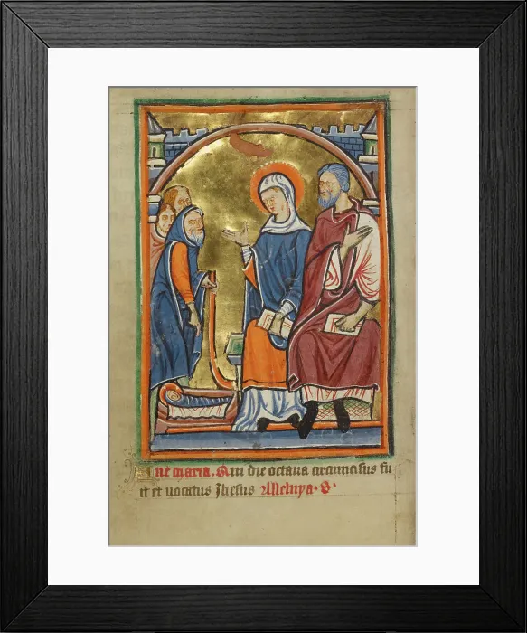 Framed Print : Adoration of the Shepherds, about 1190-1200; text added about 1480-1490. Creator: Unknown Framed Print : Adoration of the Shepherds, about 1190-1200; text added about 1480-1490. Creator: Unknown