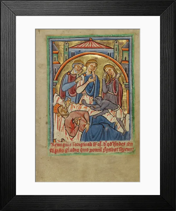 Framed Print : The Suicide of Herod, about 1190-1200; text added about 1480-1490. Creator: Unknown Framed Print : The Suicide of Herod, about 1190-1200; text added about 1480-1490. Creator: Unknown