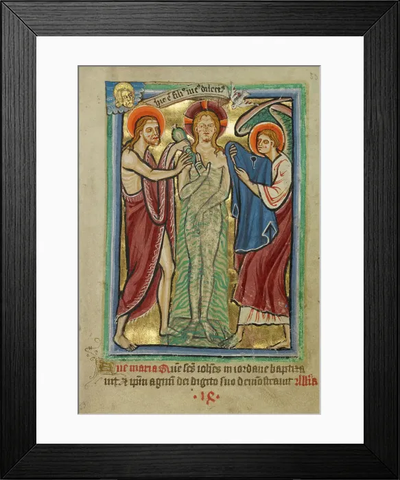 Framed Print : The Baptism of Christ, about 1190-1200; text and illumination added about 1480-1490. Creator: Unknown Framed Print : The Baptism of Christ, about 1190-1200; text and illumination added about 1480-1490. Creator: Unknown