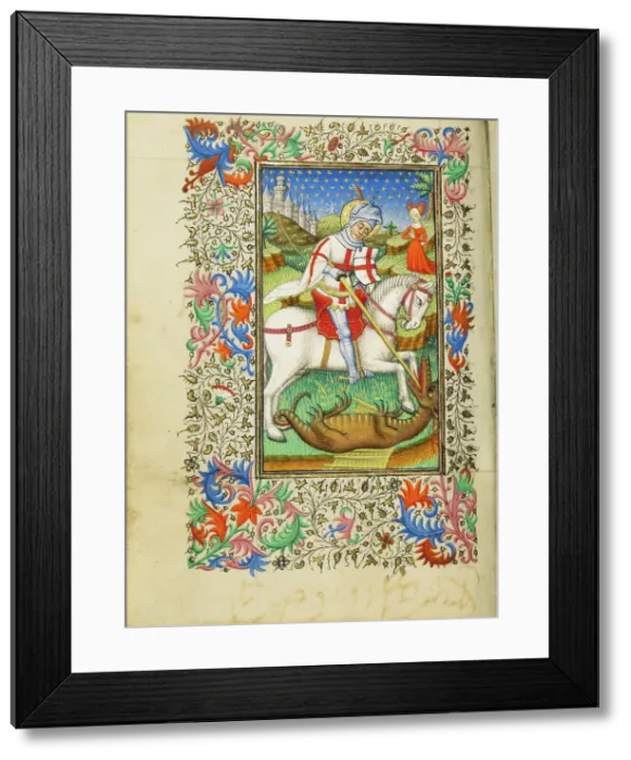 Framed Print : Saint George and the Dragon; Book of Hours, about 1430-1440. Creator: Fastolf Master Framed Print : Saint George and the Dragon; Book of Hours, about 1430-1440. Creator: Fastolf Master