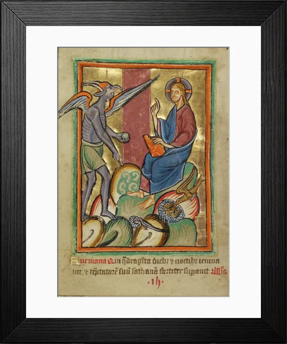 Framed Print : The First Temptation, about 1190-1200; text added about 1480-1490. Creator: Unknown Framed Print : The First Temptation, about 1190-1200; text added about 1480-1490. Creator: Unknown