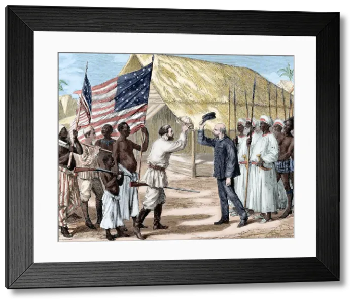 Framed Print : Meeting between Henry Morton Stanley and David Livingstone, Africa, November 1871, (19th century). Creator: Unknown Framed Print : Meeting between Henry Morton Stanley and David Livingstone, Africa, November 1871, (19th century). Creator: Unknown
