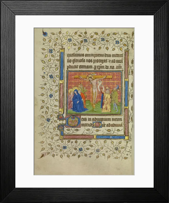 Framed Print : The Crucifixion; Book of Hours, about 1400-1410. Creator: Unknown Framed Print : The Crucifixion; Book of Hours, about 1400-1410. Creator: Unknown