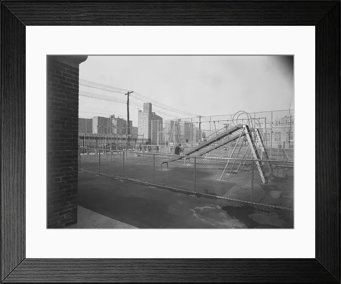 Framed Print : School playground (PS 122), Kingsbridge Rd. and Bailey Ave. Bronx, 1955. Creator: Gottscho-Schleisner, Inc Framed Print : School playground (PS 122), Kingsbridge Rd. and Bailey Ave. Bronx, 1955. Creator: Gottscho-Schleisner, Inc