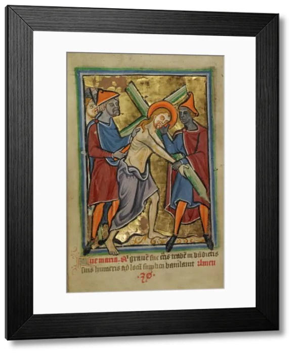 Framed Print : Christ Carrying the Cross, about 1190-1200; text added about 1480-1490. Creator: Unknown