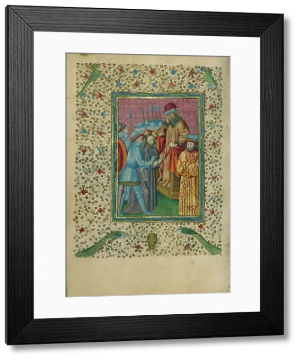 Framed Print : Christ before Herod; Book of Hours, about 1460. Creator: Unknown Framed Print : Christ before Herod; Book of Hours, about 1460. Creator: Unknown