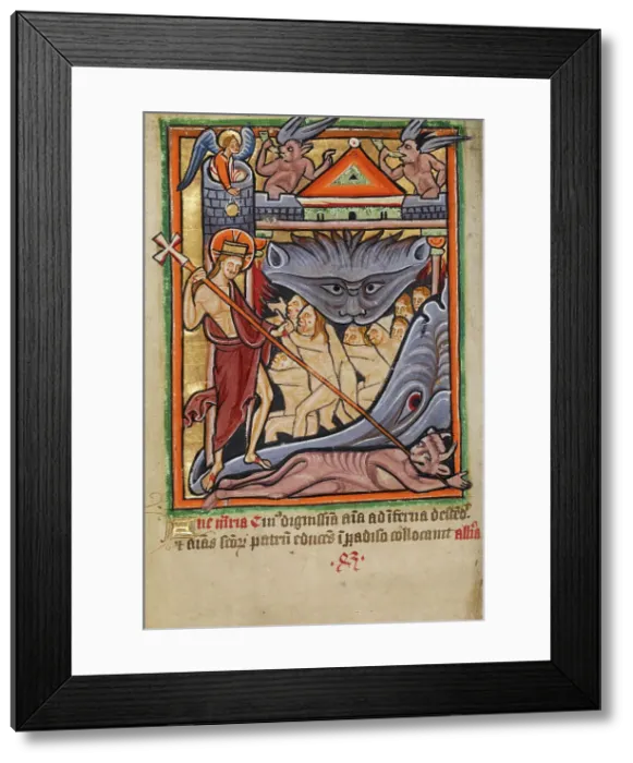 Framed Print : The Harrowing of Hell, about 1190-1200; text added about 1480-1490. Creator: Unknown Framed Print : The Harrowing of Hell, about 1190-1200; text added about 1480-1490. Creator: Unknown