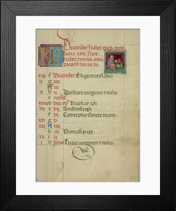 Framed Print : December Calendar Page; Keeping Warm; Book of Hours, about 1460. Creator: Unknown Framed Print : December Calendar Page; Keeping Warm; Book of Hours, about 1460. Creator: Unknown