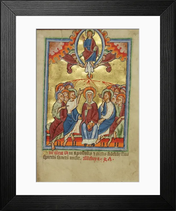 Framed Print : Pentecost, about 1190-1200; text added about 1480-1490. Creator: Unknown Framed Print : Pentecost, about 1190-1200; text added about 1480-1490. Creator: Unknown