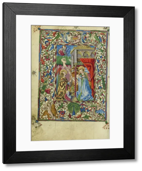 Framed Print : The Annunciation; Book of Hours, about 1460. Creator: Unknown Framed Print : The Annunciation; Book of Hours, about 1460. Creator: Unknown