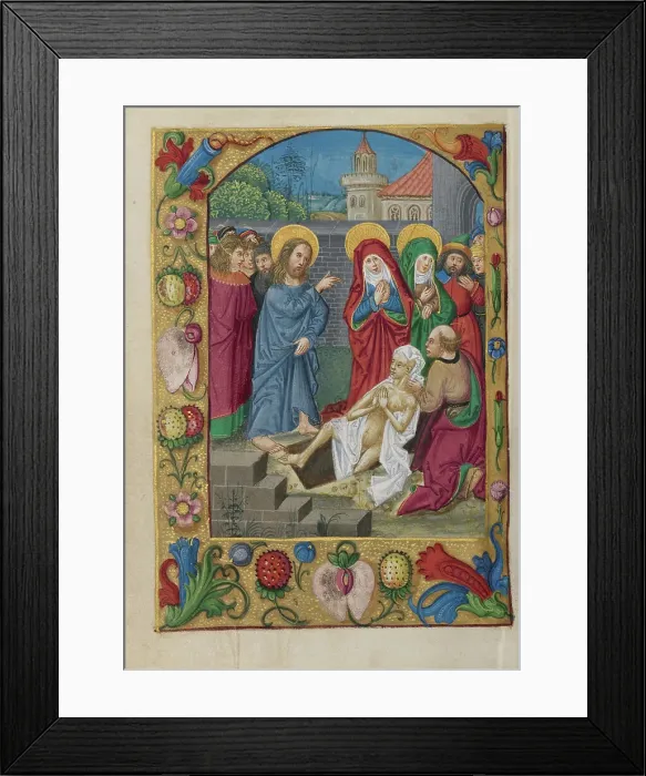 Framed Print : The Raising of Lazarus; Book of Hours, early 16th century. Creator: Unknown