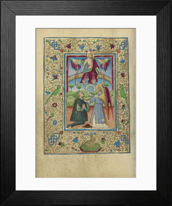 Framed Print : Guardian Angel with Kneeling Man; Book of Hours, about 1460. Creator: Unknown Framed Print : Guardian Angel with Kneeling Man; Book of Hours, about 1460. Creator: Unknown