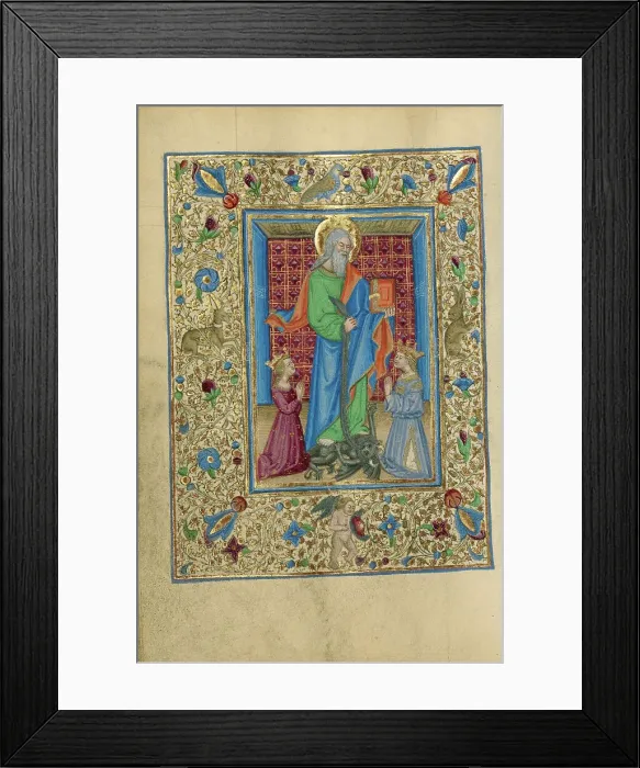 Framed Print : Saint Bartholomew with a Kneeling King and Queen; Book of Hours, about 1460. Creator: Unknown Framed Print : Saint Bartholomew with a Kneeling King and Queen; Book of Hours, about 1460. Creator: Unknown