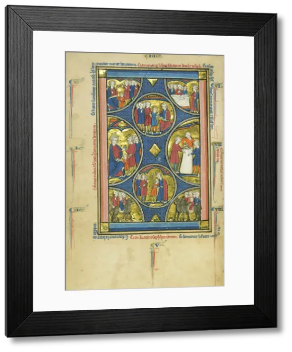 Framed Print : Scenes from the Lives of Jacob and Joseph; Wenceslaus Psalter, about 1250-1260. Creator: Unknown Framed Print : Scenes from the Lives of Jacob and Joseph; Wenceslaus Psalter, about 1250-1260. Creator: Unknown