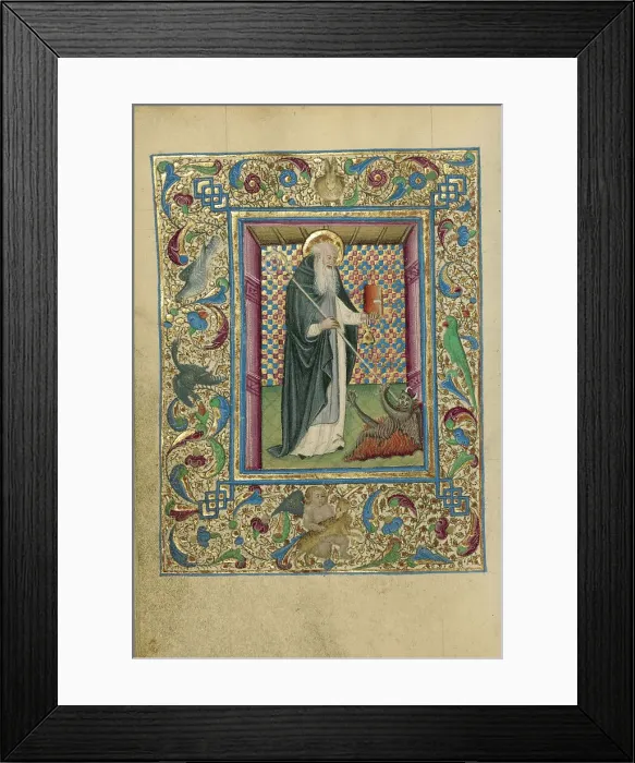 Framed Print : Saint Anthony Constraining a Devil; Book of Hours, about 1460. Creator: Unknown Framed Print : Saint Anthony Constraining a Devil; Book of Hours, about 1460. Creator: Unknown