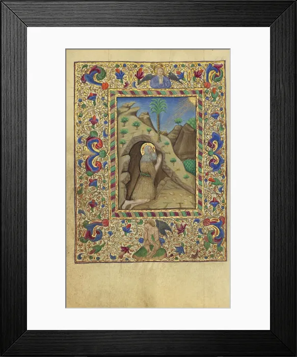 Framed Print : The Hermit Honofrius in Prayer; Book of Hours, about 1460. Creator: Unknown Framed Print : The Hermit Honofrius in Prayer; Book of Hours, about 1460. Creator: Unknown