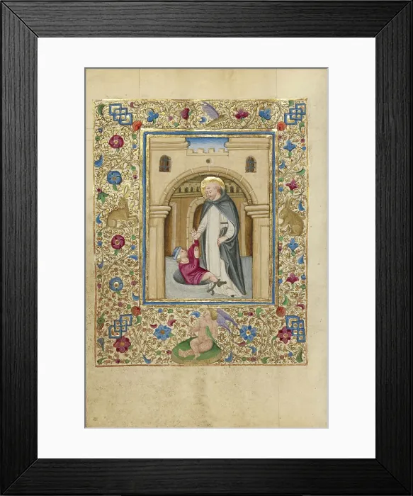 Framed Print : Saint Vincent Liberating a Man from Prison; Book of Hours, about 1460. Creator: Unknown Framed Print : Saint Vincent Liberating a Man from Prison; Book of Hours, about 1460. Creator: Unknown