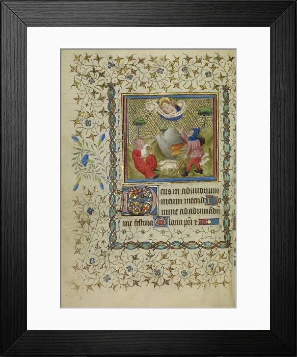 Framed Print : The Annunciation to the Shepherds; Book of Hours, about 1400-1410. Creator: Unknown