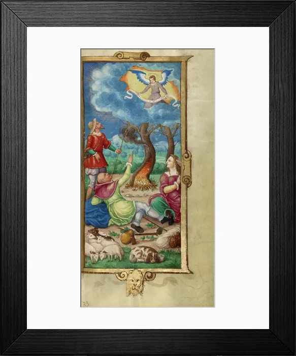 Framed Print : The Annunciation to the Shepherds; Book of Hours, 1544. Creator: Unknown Framed Print : The Annunciation to the Shepherds; Book of Hours, 1544. Creator: Unknown