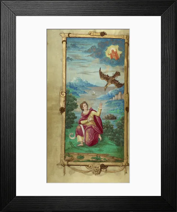 Framed Print : Saint John on Patmos; Book of Hours, 1544. Creator: Unknown Framed Print : Saint John on Patmos; Book of Hours, 1544. Creator: Unknown