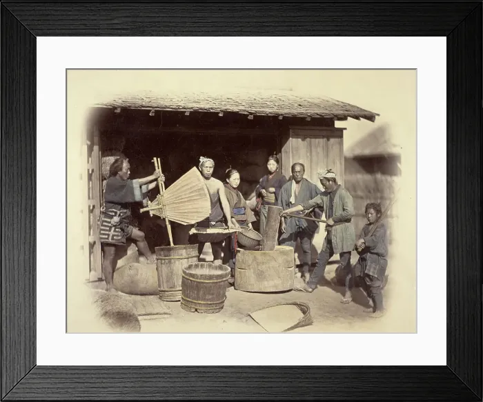 Framed Print : Preparation of the Rice, about 1868. Creator: Felice Beato Framed Print : Preparation of the Rice, about 1868. Creator: Felice Beato