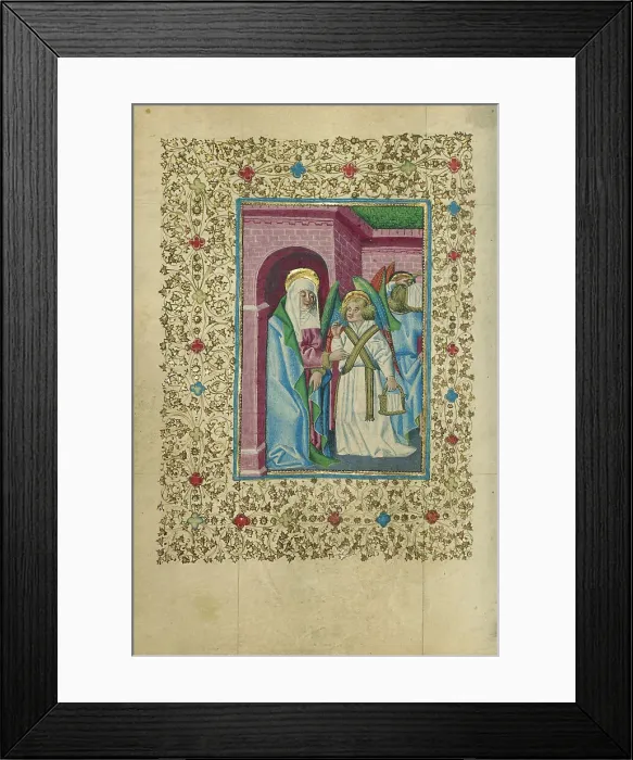 Framed Print : The Virgin Nourished by an Angel; Book of Hours, about 1460. Creator: Unknown